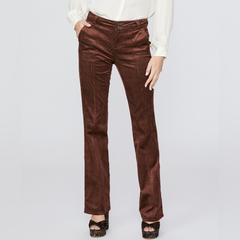 PAIGE Naomi Seaming Corduroy High Rise Straight Leg Double Button Bronze Sz 25